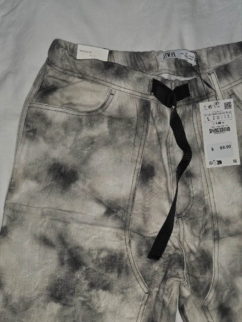 Zara Black and White Tie-Dye Cargo Pants